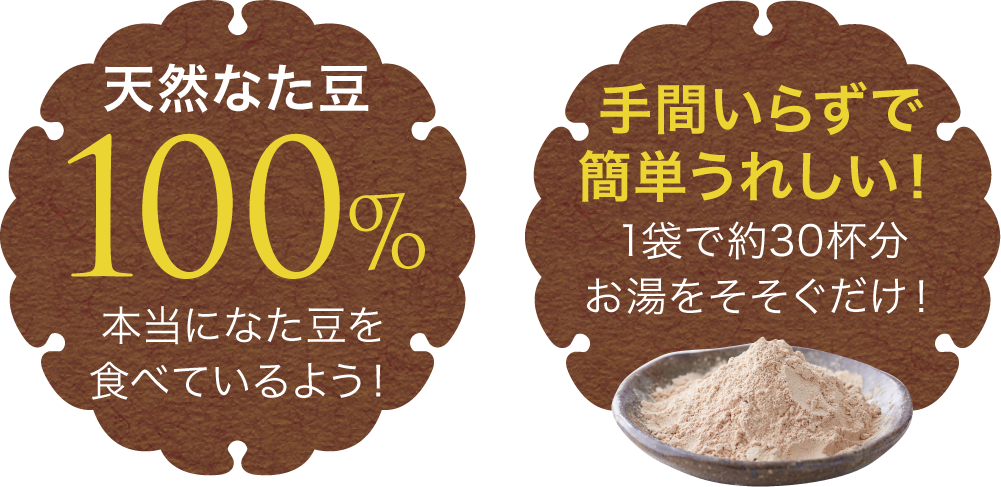 天然なた豆100%、手間いらずで簡単うれしい！1袋で約30杯分お湯をそそぐだけ！